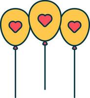 corazón globos icono en rojo y amarillo color. vector