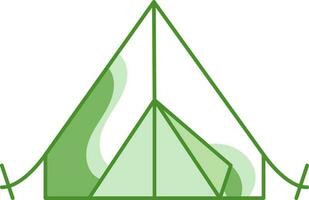 Flat Style Tent Icon In Green And White Color. vector