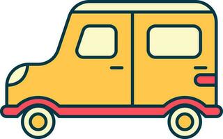 Toy Jeep Icon In Red And Yellow Color. vector