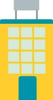 Blank Board With Building Icon In Teal And Yellow Color. vector