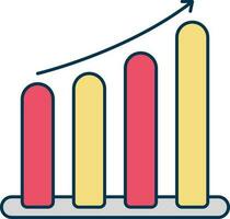 Red And Yellow Growing Bar Graph Flat Icon. vector