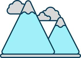 Snow Cover Mountain With Clouds Flat Icon In Grey And Turquoise Color. vector