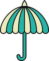 Open Umbrella Teal And Yellow Icon Or Symbol. vector