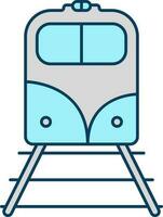 Front View Of Train Grey And Turquoise Icon Or Symbol. vector