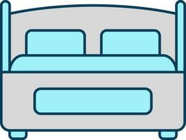 Grey And Turquoise Double Bed Icon In Flat Style. vector