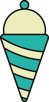 Flat Style Ice Cream Cone Icon In Yellow And Teal Color. vector