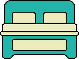 Teal And Yellow Double Bed Icon In Flat Style. vector