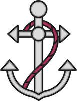 Anchor With Rope Icon In Grey And Pink Color. vector