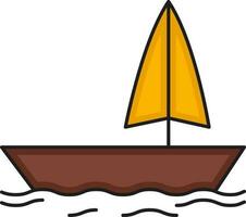 Flat Style Sailboat Icon In Yellow And Brown Color. vector