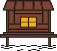 Yellow And Brown Stilt House Flat Icon. vector