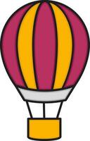 Flying Hot Air Balloon Flat Icon In Pink And Yellow Color. vector