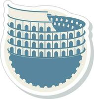 Sticker Style Colosseum Building With Circle Frame Element In Blue And Beige Color. vector