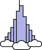 Burj Khalifa With Cloud Icon In Purple And White Color. vector