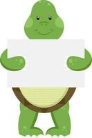 Funny Turtle Holding Empty Paper In Standing Pose. vector
