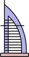 Burj Al Arab Tower Flat Icon In Purple Color. vector