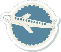 Isolated Airplane Against Circle Background In Sticker Style. vector