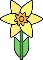 Daffodils Flower Icon In Yellow And Green Color. vector