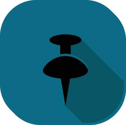 Black Pushpin Icon On Teal Square Background.