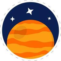 Orange Mercury Planet With Stars Blue Circle Background. vector