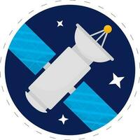 Sticker Style Satellite Flying In Galaxy Blue Background. vector