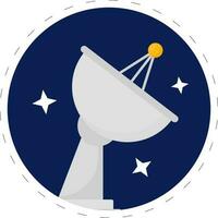 Sticker Style Satellite Dish With Stars Blue Circle Background. vector