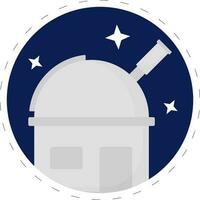 Isolated Observatory Building With Stars Blue Circle Background. vector