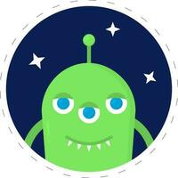 Illustration Of Three Eyed Alien With Stars Blue Circle Background. vector