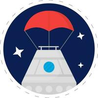 Isolated Flying Space Balloon In Stars Blue Circle Background. vector