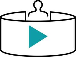 Teal And White Illustration Of User Play Virtual Video Flat Icon. vector