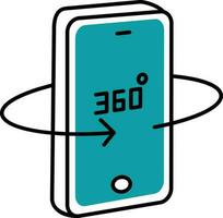 360 ángulo o la licenciatura girar teléfono plano icono en verde azulado y blanco color. vector