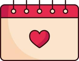 Heart With Calendar Flat Icon In Red And Peach Color. vector