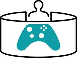 usuario jugar virtual con gamepad plano icono en verde azulado y azul color. vector