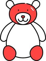 Red And White Teddy Bear Icon In Flat Style. vector