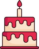 Isolated Burning Candle In Two Layer Cake Red And Peach Icon. vector