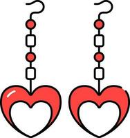 Heart Shape Earrings Red And White Icon. vector