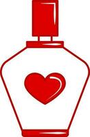 aislado corazón con perfume botella icono en rojo y blanco color. vector