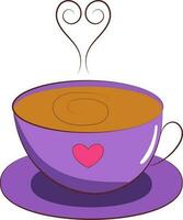 Heart Forming Smoke With Hot Coffee Purple Cup Icon In Doodle Style. vector