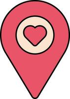 Isolated Heart With Map Pin Icon In Red And Peach Color. vector