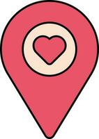 Isolated Heart With Map Pin Icon In Red And Peach Color. vector