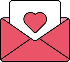 Love Letter With Envelope Icon In Red And White Color. vector