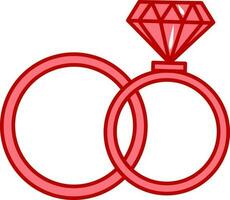 Flat Style Couple Ring Icon In Red Color. vector