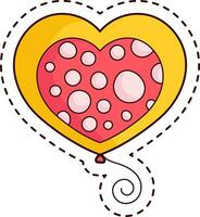 Sticker Style Polka Heart Balloon Element In Red And Yellow Color. vector