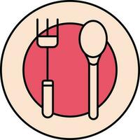 Flat Style Fork With Spoon On Plate For Banquet Or Breakfast Icon. vector