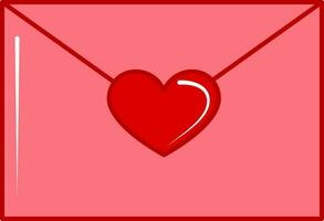 Red Heart On Envelope Or Greeting Card Flat Icon. vector