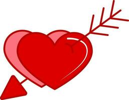 Flat Two Heart With Arrow Icon In Red Color. vector