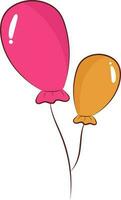 Pink And Orange Balloons Icon In Doodle Style. vector