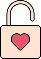 Open Heart Lock Icon In Peach And Red Color. vector