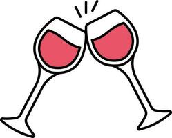 Toast Wine Glass Icon In Red Color. vector