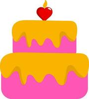 Two Layer Cake With Burning Heart Candle Flat Icon. vector