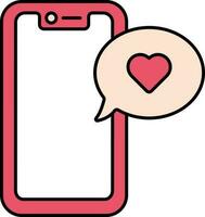 Heart Message With Smartphone Icon In Peach And Red Color. vector